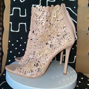 Zara Pinkish Nude Laser Cut Leather Stiletto